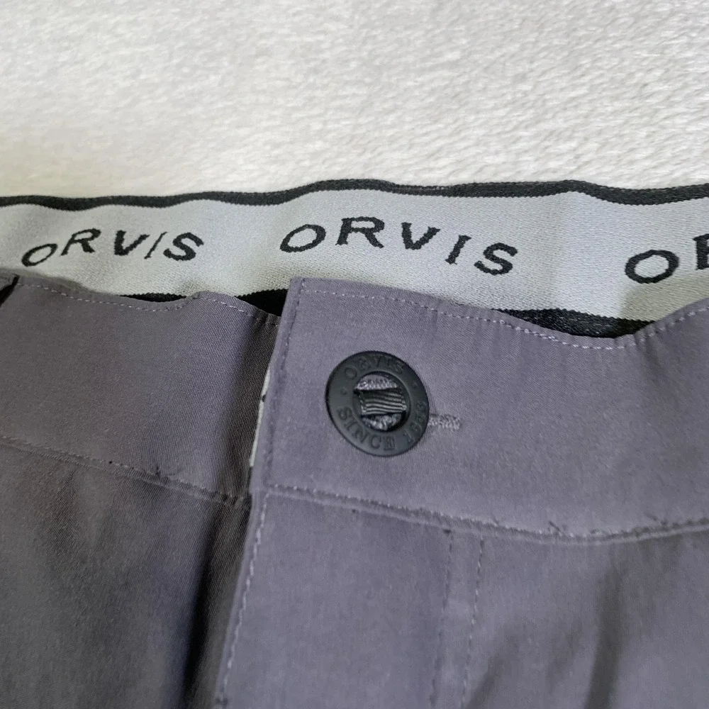 Orvis Pants Mens 40x30 Gray Stretch Hiking Water Repellent Zip Pockets Travel